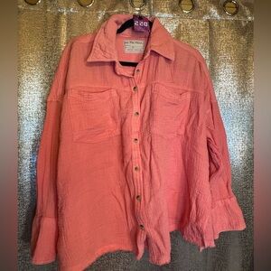 We the free new with tags Pink Button-Up Shirt oversized XS